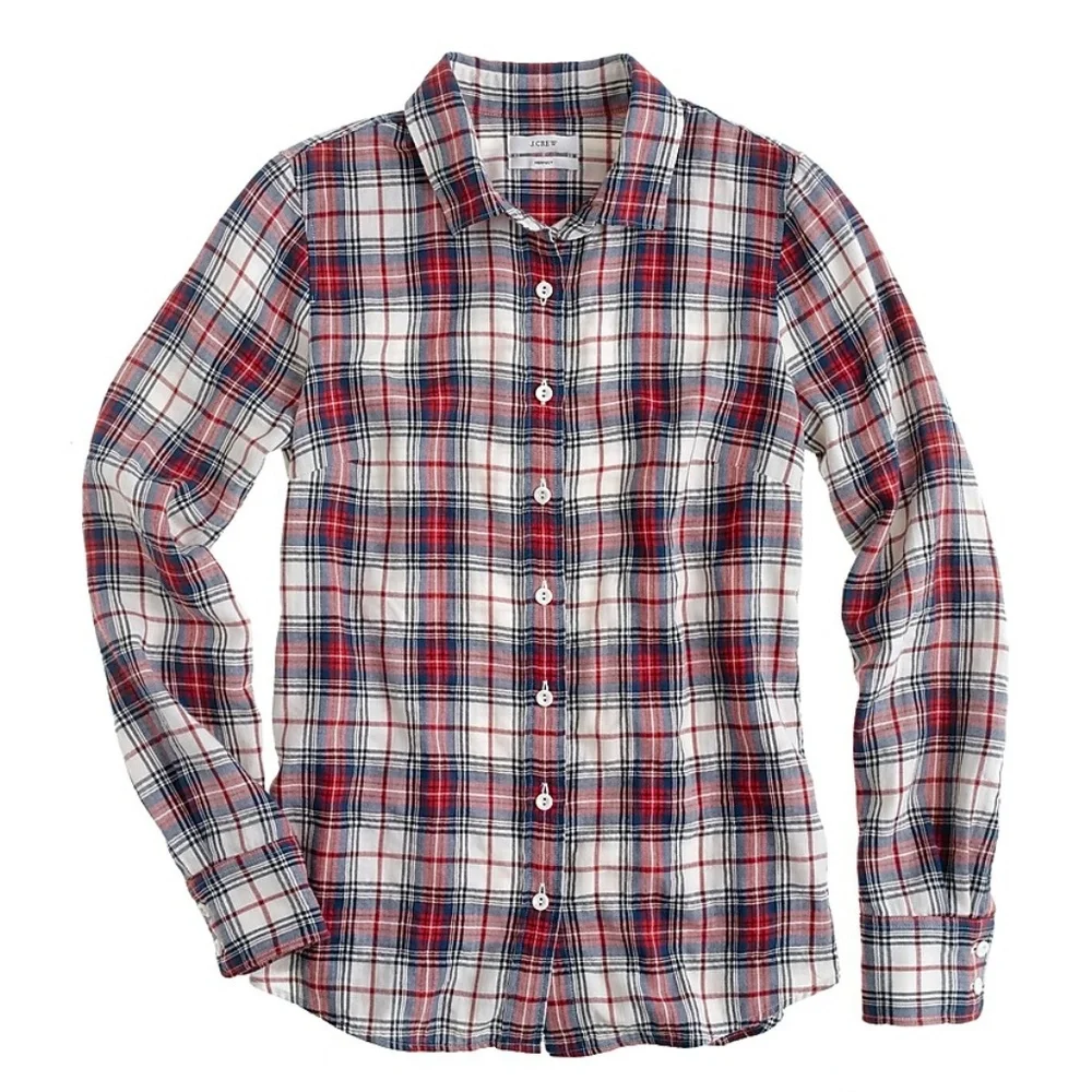 J. Crew Perfect Button Down Shirt in Ivory Tartan